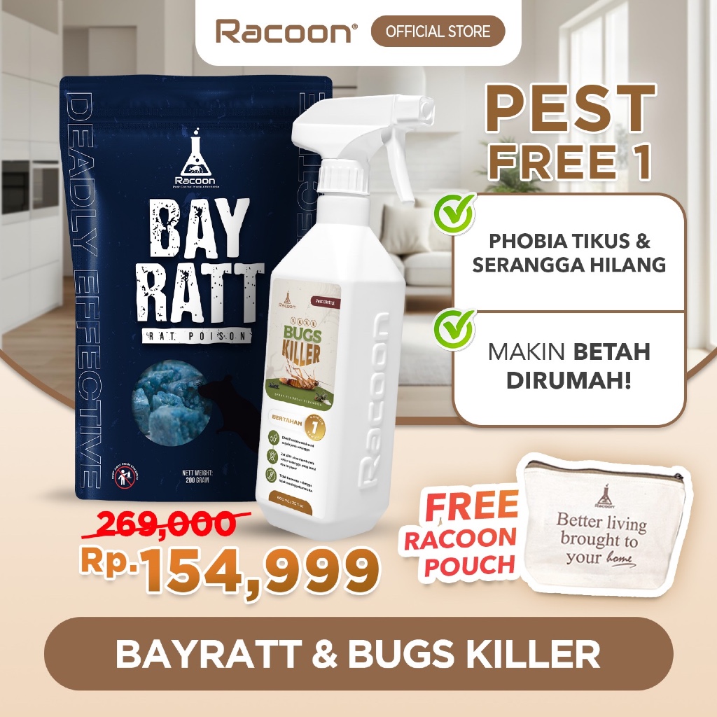 RACOON Pest Free 1 Bundling RACUN TIKUS & SPRAY ANTI KECOA & SERANGGA