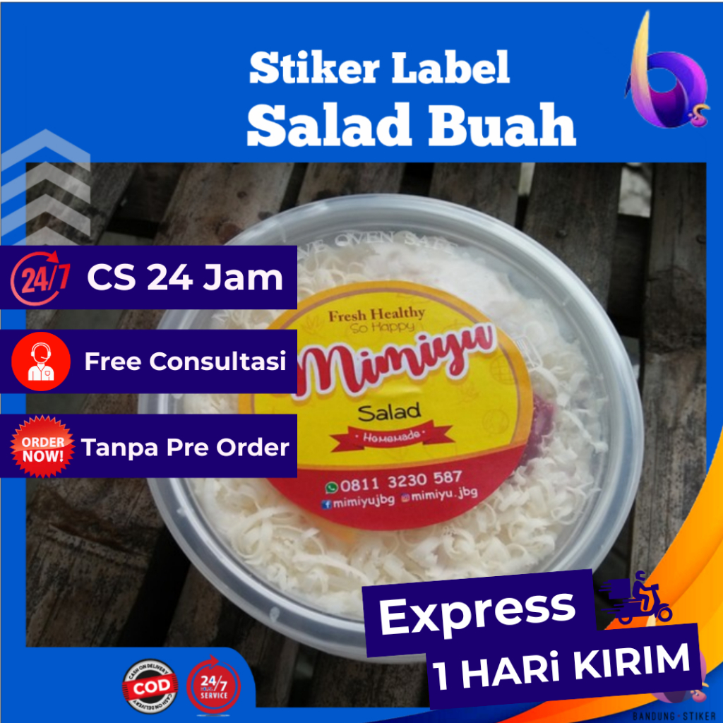 Bandung Stiker - Print Sticker Cromo Bulat Label Kemasan Makanan Salad Buah Chromo Vinyl A3 Free Cut