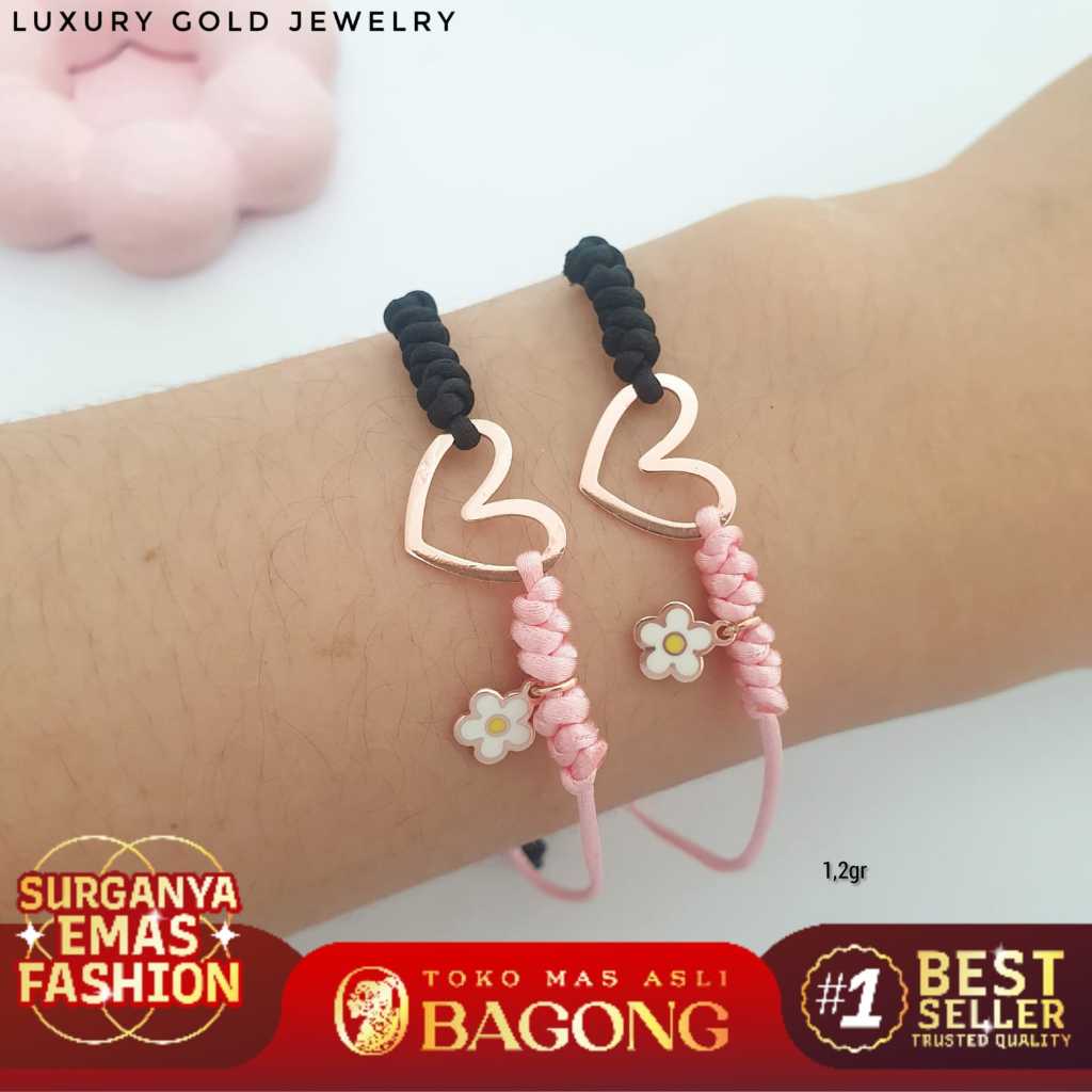 GELANG FASHION LOVE FLOWER BLACK PINK 17K/750 - ASLI BAGONG GOLD BAGONG EMAS