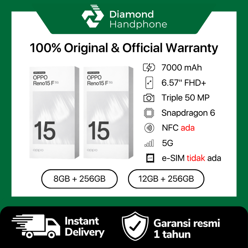 Oppo Reno 15 F 5G 8/256 12/256 8/256GB 12/256GB 8GB 12GB 256GB Garansi Resmi