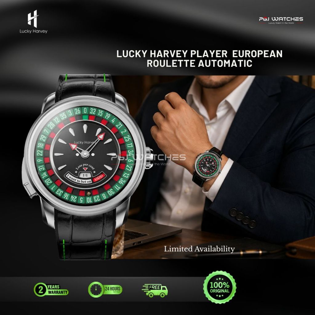 LUCKY HARVEY European Roulette Automatic Casino Men Watch Skeleton Dial