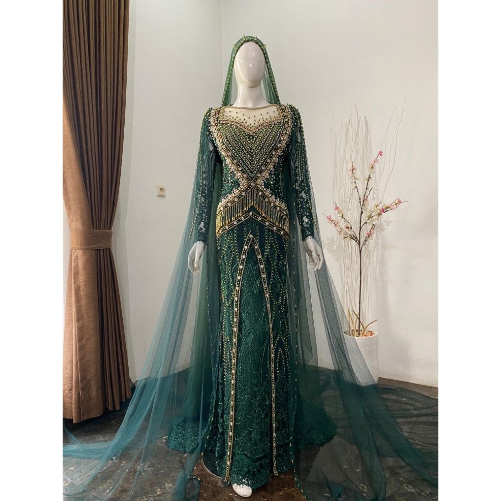 kebaya pengantin hijau botol mewah full payet