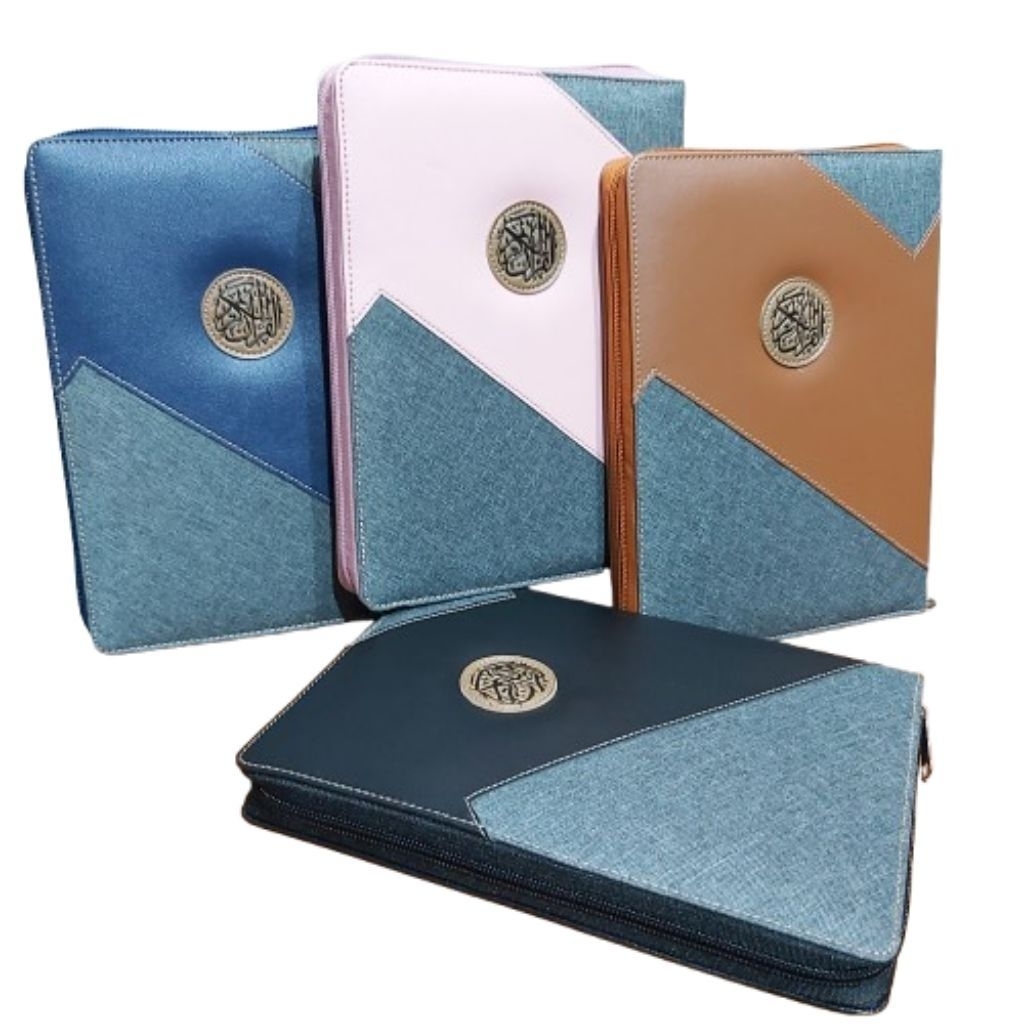 SAMPUL saja Cover Al Quran Kulit A5 15 x 21 cm Anti air Sampul Quran Resleting Jaket Alquran Zikzak 