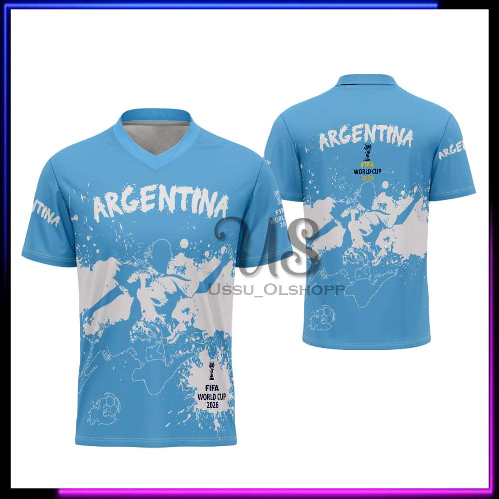 Jersey Berkerah Argentina - Kaos Jersey Bola Argentina - Jersey Timnas Argentina Piala Dunia 2026