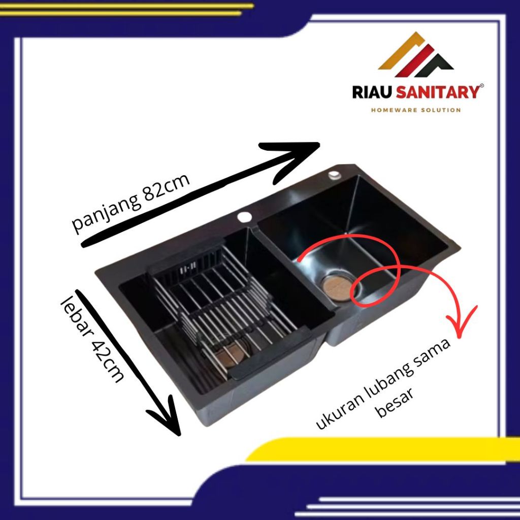 bak cici piring / bcp / kitchen sink wastafel / sink meja 8245 set 2 lubang sama besar black.