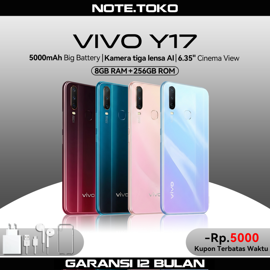 VIVO Y17 8/256GB Baru Smartphone Murah 5000mAh Garansi Toko 2 Tahun HP Android