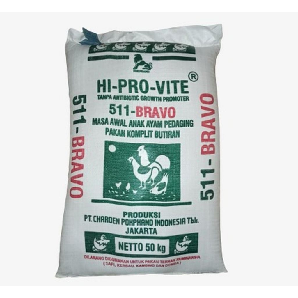 Pakan ayam pedaging 511 bravo PUR AYAM BRAVO kemasan 50kg