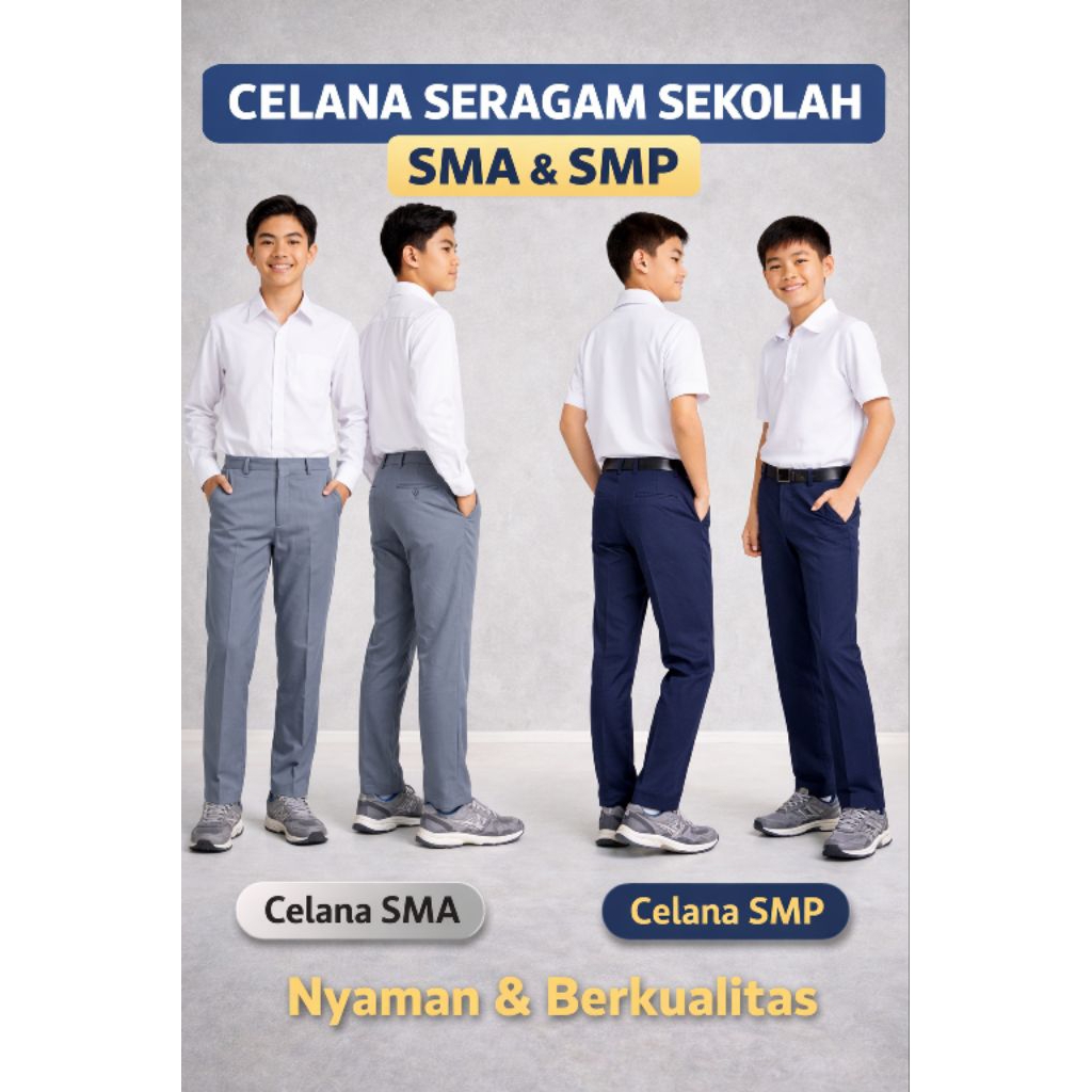Celana Seragam Sekolah SMA SMP Pria Abu Abu Navy | Celana Panjang Formal Premium Nyaman