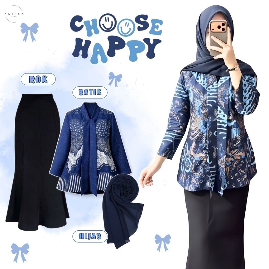 Oneset Batik Casual Kekinian (Blouse Batik, Hijab, Rok Span ) Setelan Wanita Stylish Formal - KF64