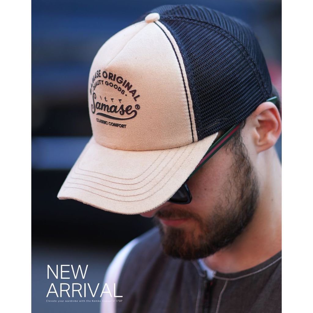 SAMASE B001 Trucker Hat Topi Pria All Size Suede Jaring