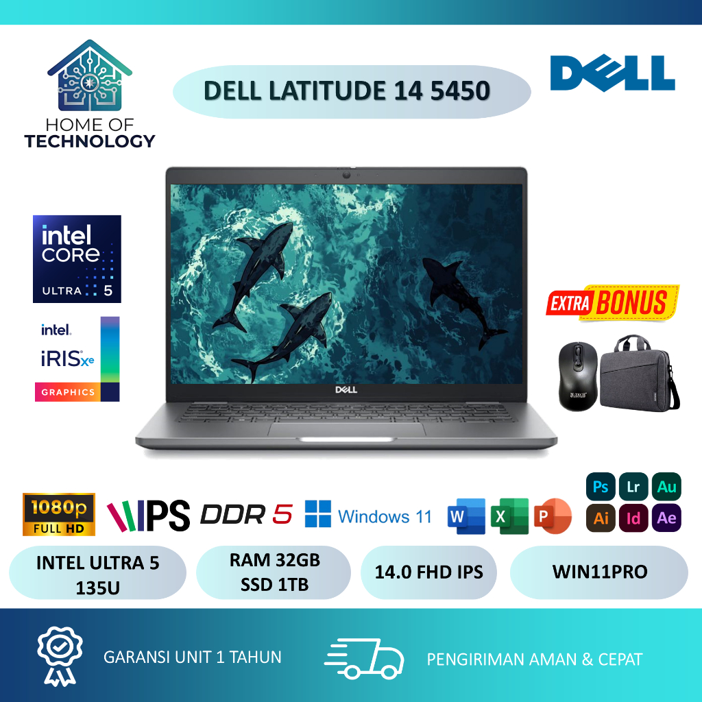 Laptop Dell Latitude 14 5450 Intel Ultra 5 135U Ram 32GB DDR5 1TB SSD FullHD IPS Windows 11 Ori