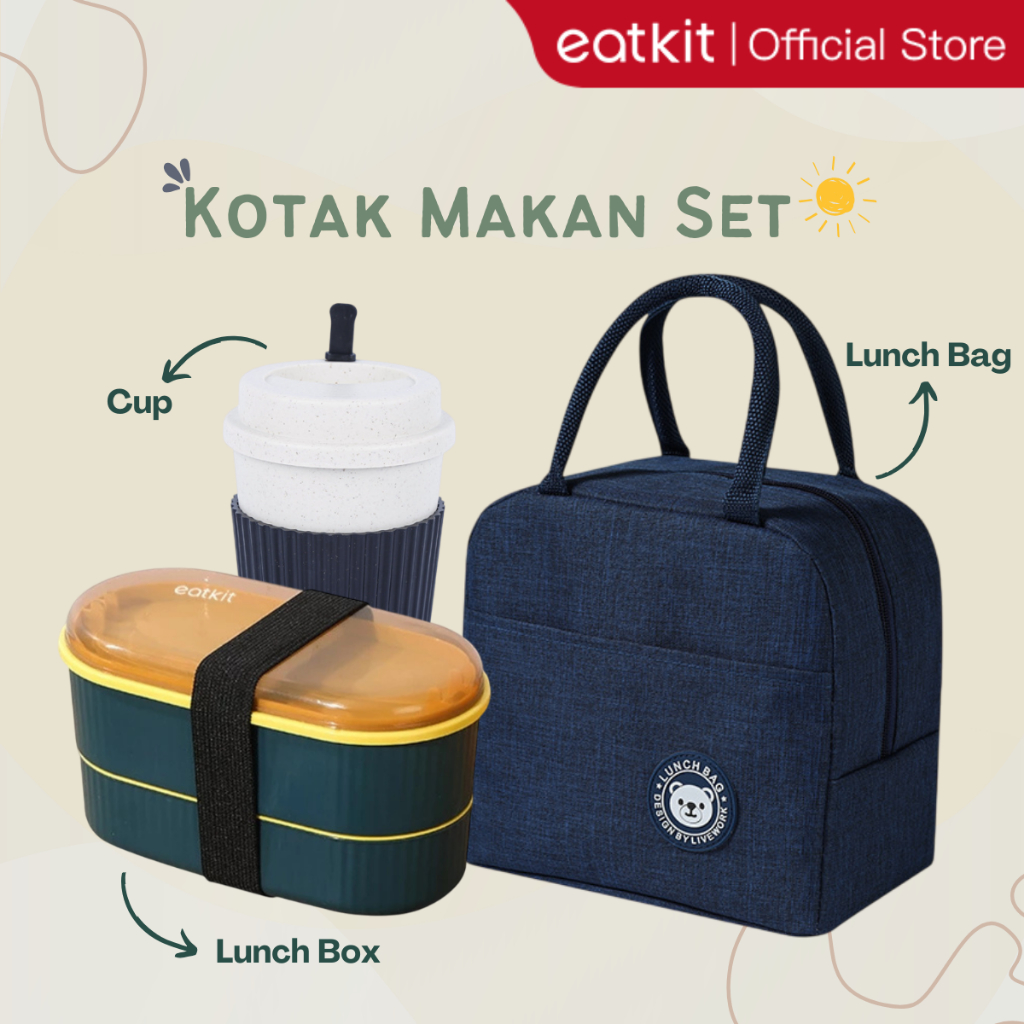 Eatkit 3in1 Kotak Makan Set Lunch Box I Tempat Kotak Makan I Lunch Box Wheatstraw