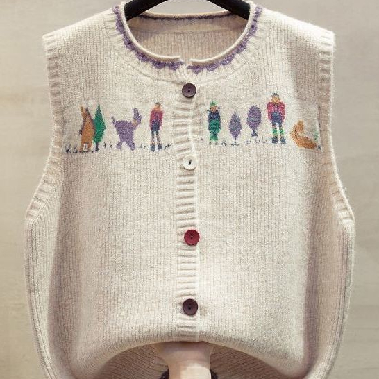 Rompi Cardigan Rajut untuk Wanita Pakaian Luar Longgar Rompi Sweater Berlapis