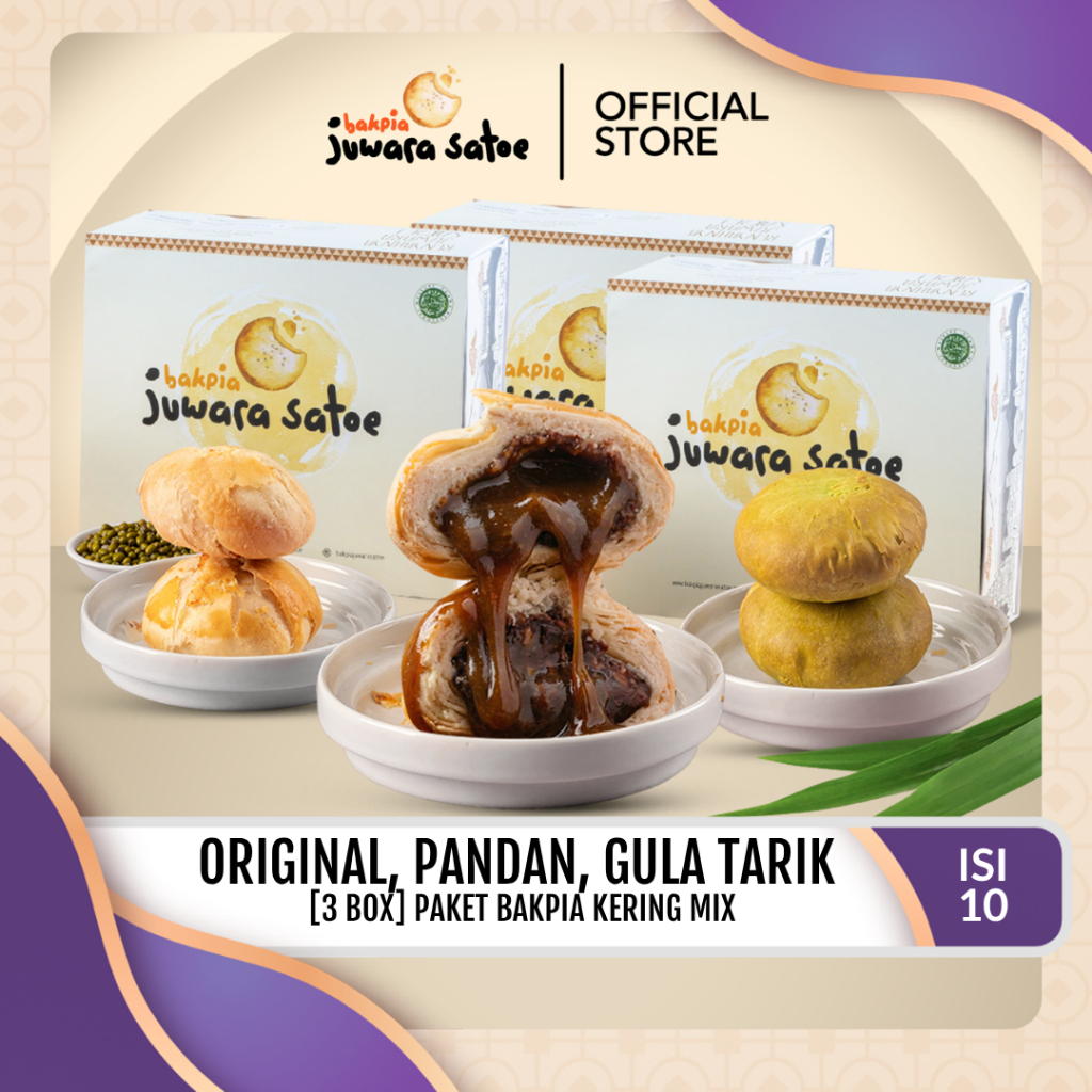 [ 3 BOX ] PAKET BAKPIA CRISPY (ORI, GULA TARIK, PANDAN) - BAKPIA JUWARA SATOE