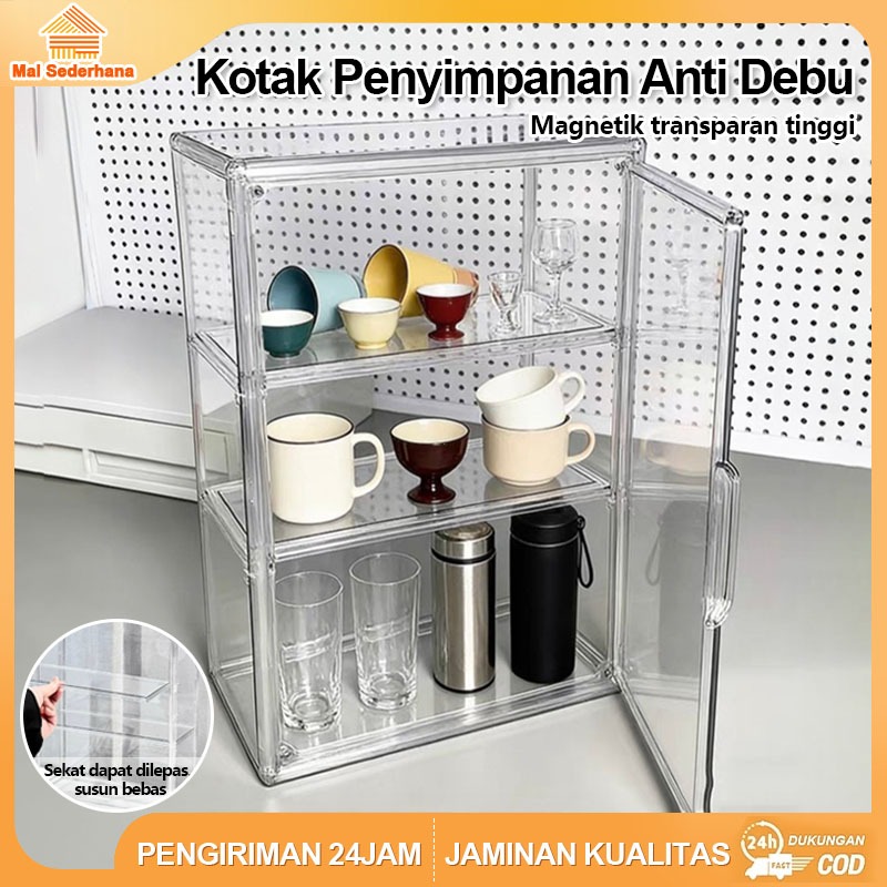 [COD] Penyimpanan Desktop Akrilik Transparan-Tempat Gelas Anti Debu Tertutup-Rak Penyimpanan Meja Mi