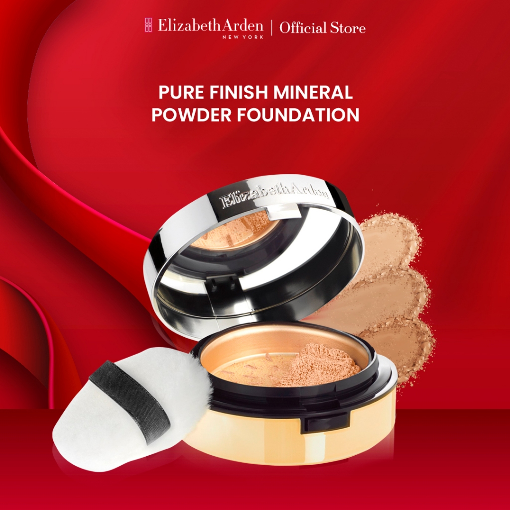 Elizabeth Arden Pure Finish Mineral Powder Foundation - Bedak Padat - High Coverage - Oil Control - 