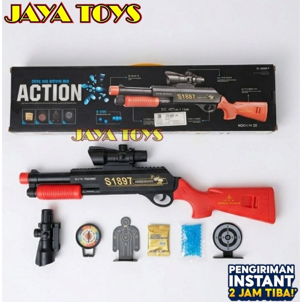 Mainan Tembakan Shotgun S1897 Water Gel Bullet - Sniper Action Gun Set Lengkap