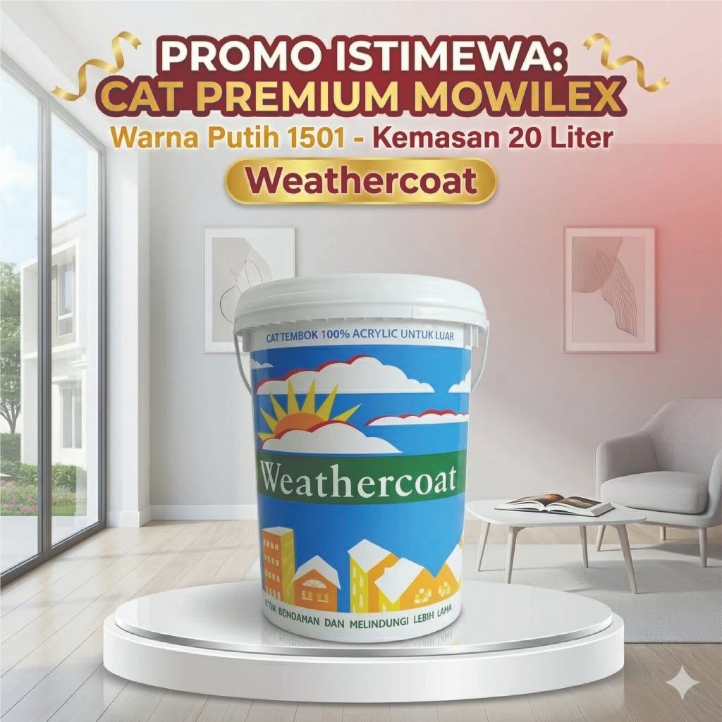 Mowilex Weathercoat White W-1501 20 Liter - Cat Tembok Eksterior Luar Ruangan Putih Dinding Weather 
