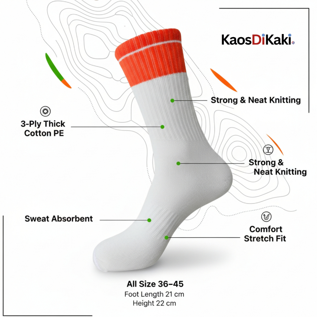 KaosDiKaki - Kaos Kaki Oldschool Stripe Orange Dasar Putih - Tebal Pria Wanita Dewasa