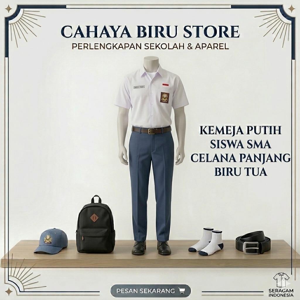 Setelan Seragam Osis SMA Tangan Panjang Cowok  Set