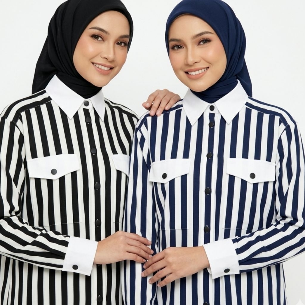 Kemeja wanita katun | kemeja motif garis
