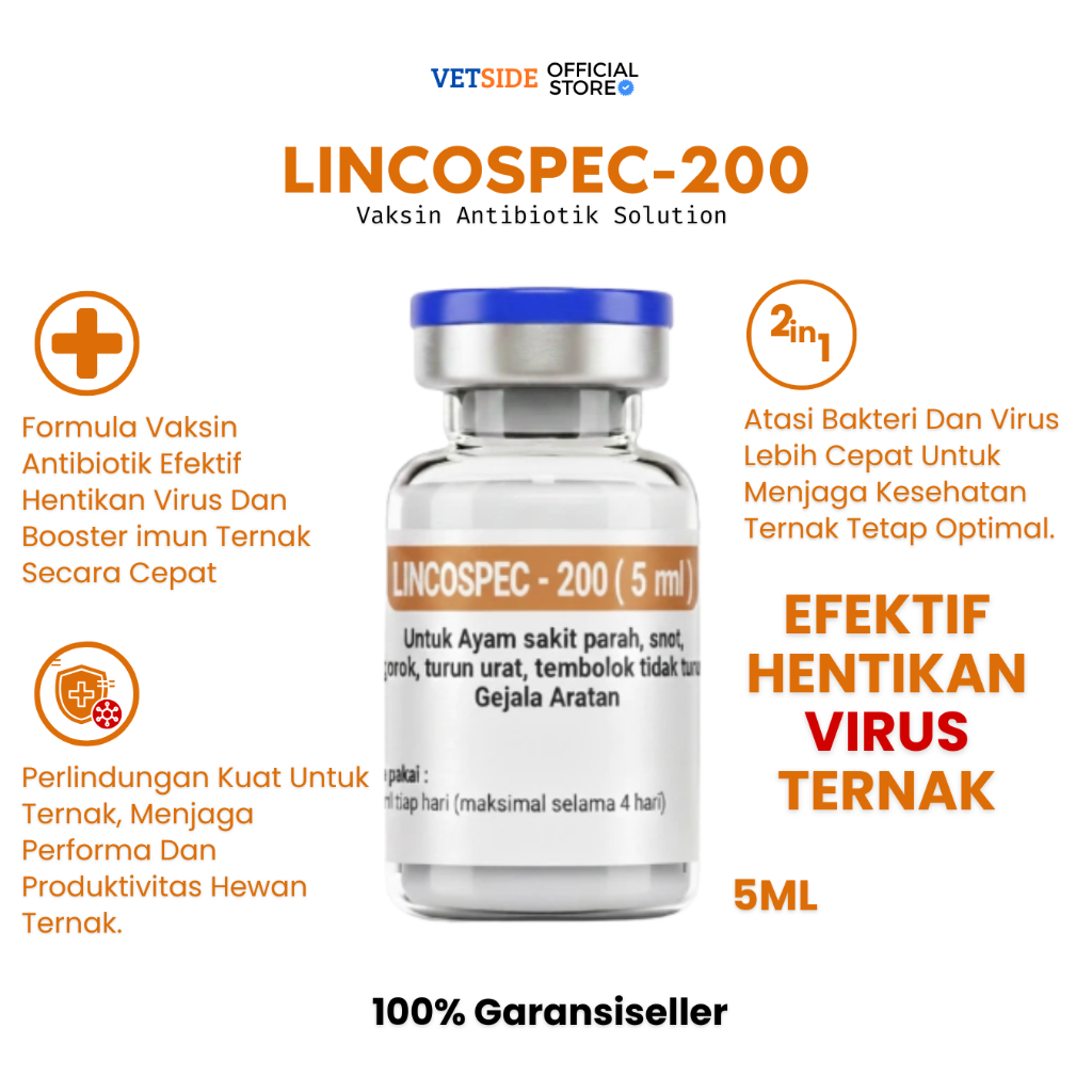 Lincospec 200 - Lincospec 200  5 ml - Obat Ayam Sakit Apapun - Obat Ayam Sakit - Lincospec Ori 100%