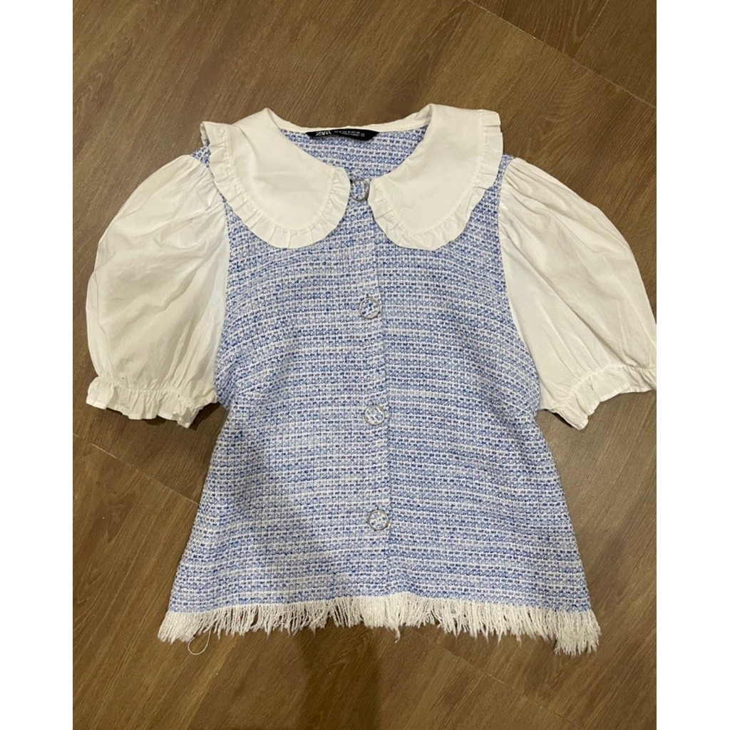 (ready kirim) ORIGINAL ZARA 100% blue blouse top | babydoll, milkmaid, coquette, dollette, grunge, 2