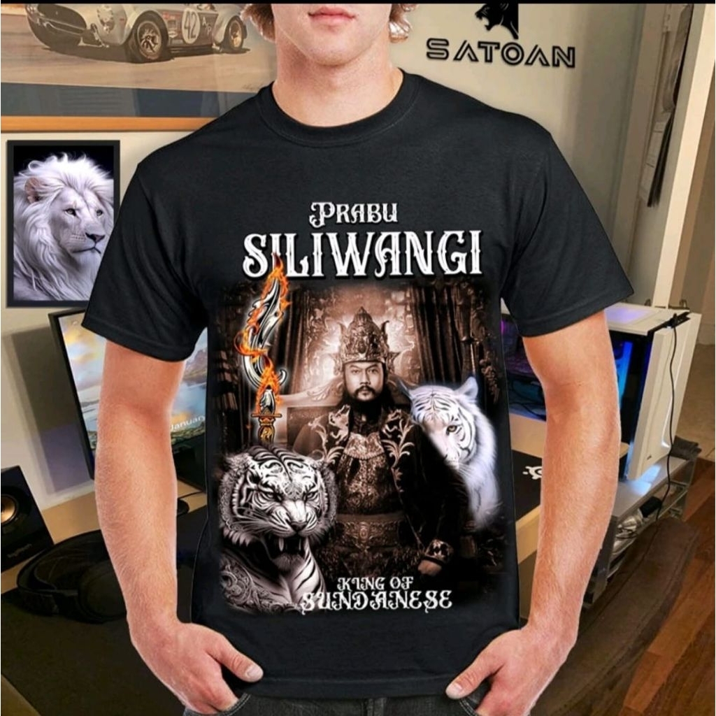 KAOS LENGAN PENDEK,PRABU SILIWANGI, WARNA TULISAN PUTIH