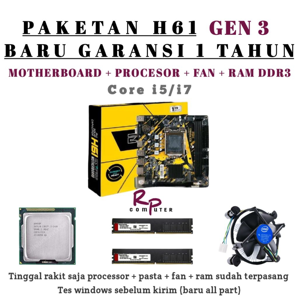 Paketan gen3 BARU core i7 / i5  + Mobo H61+ Ram Ddr 3 + fan Cooler