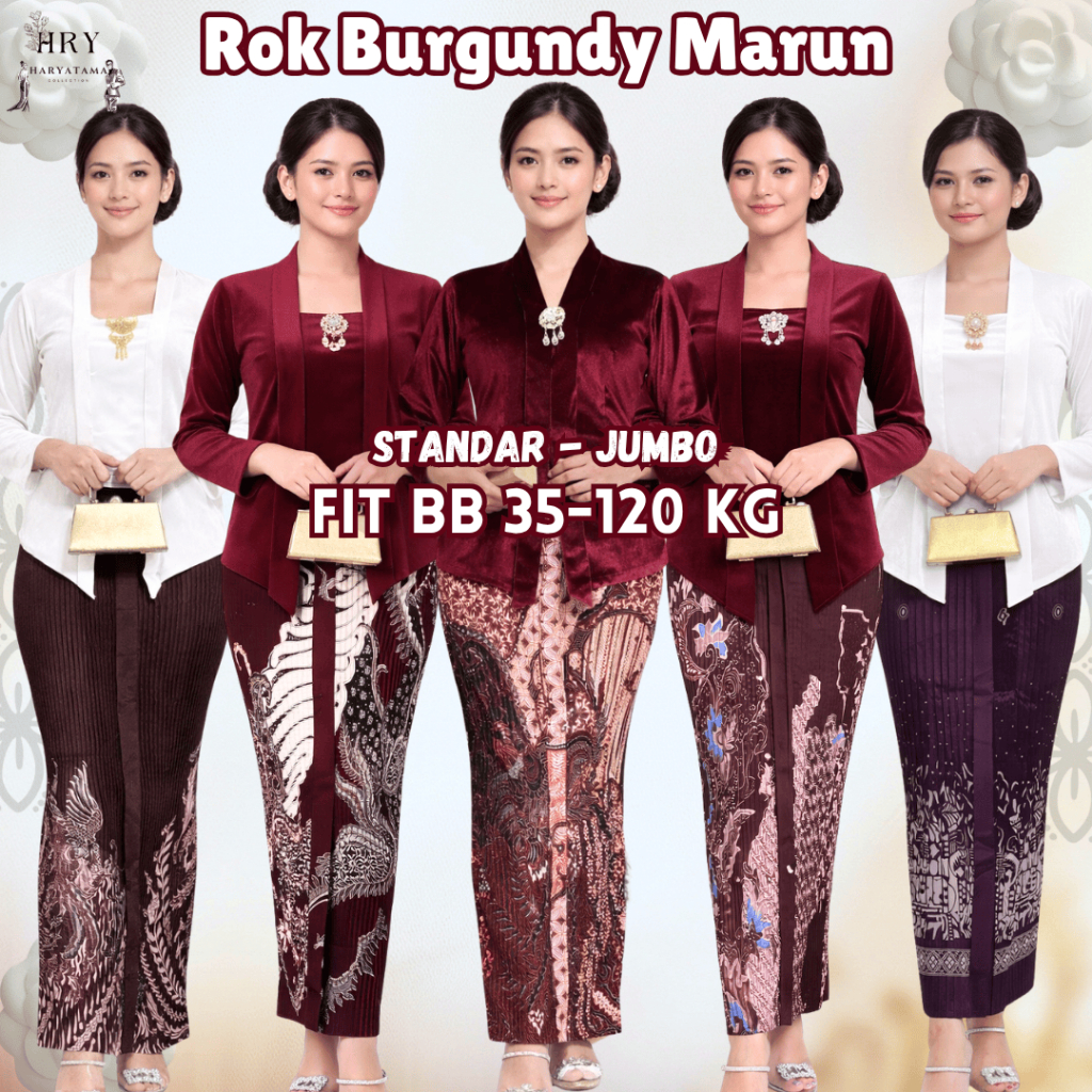 Rok Batik Span Plisket Wiru Seri Burgundy Merah Maroon Jarik Instan Modern Bawahan Wanita Kerja Kond