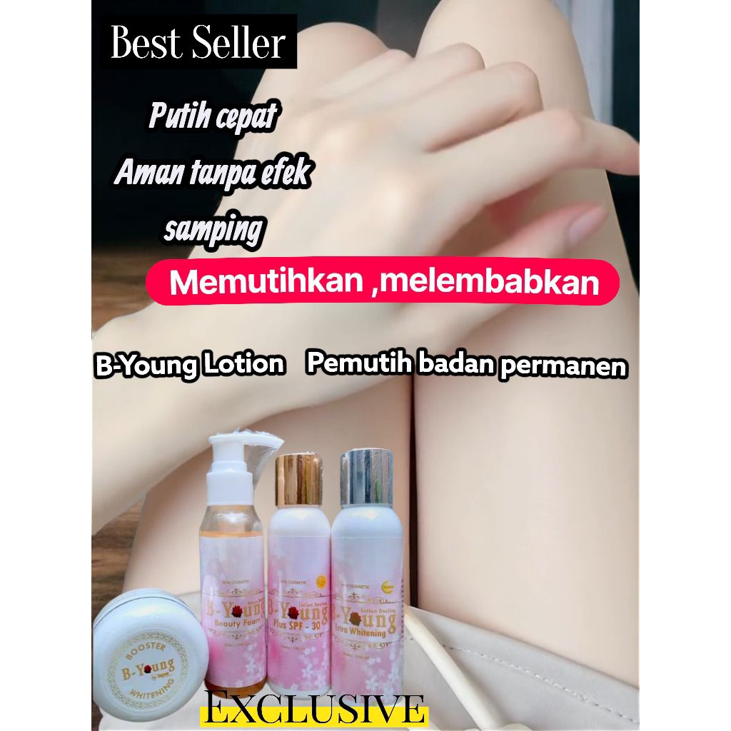 B-Young lotion whitening pemutih badan paket lengkap isi 4 hb sunscreen  moisturizer serum