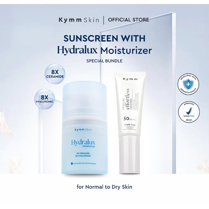 2pcs] KYMM SKIN Sunscreen Advanced Effortless & Sunmatter + Hydralux Moisturizer - Bundling Skincare
