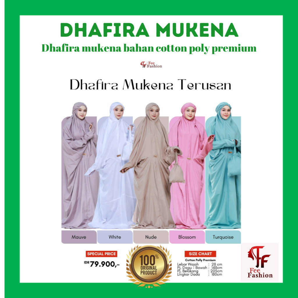DHAFIRA-ALISHA MUKENA-FEE FASHION-SET & TERUSAN - BAHAN COTTON CANADA-MUKENA SIMPLE DAN ELEGAN