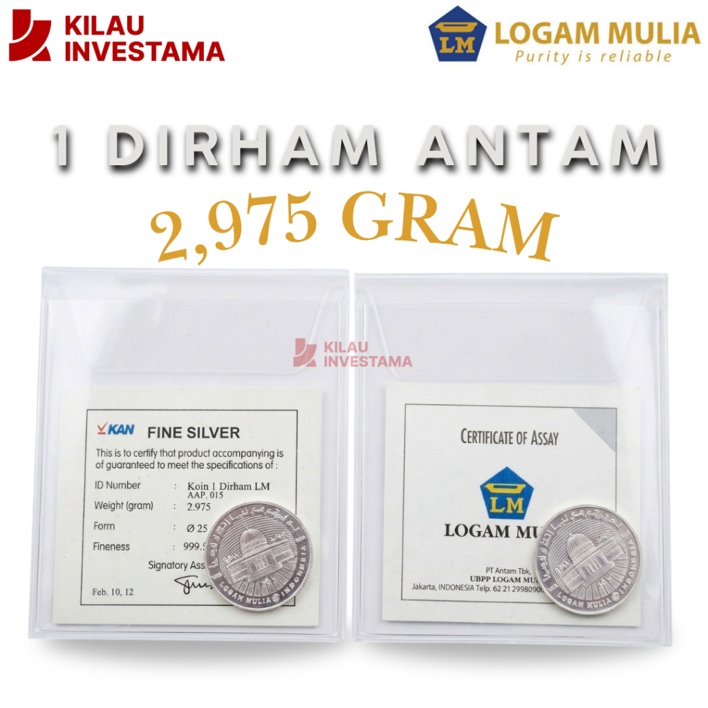 1 Dirham ANTAM 2,975 gram Sertifikat KAN Perak Fine Silver Antam