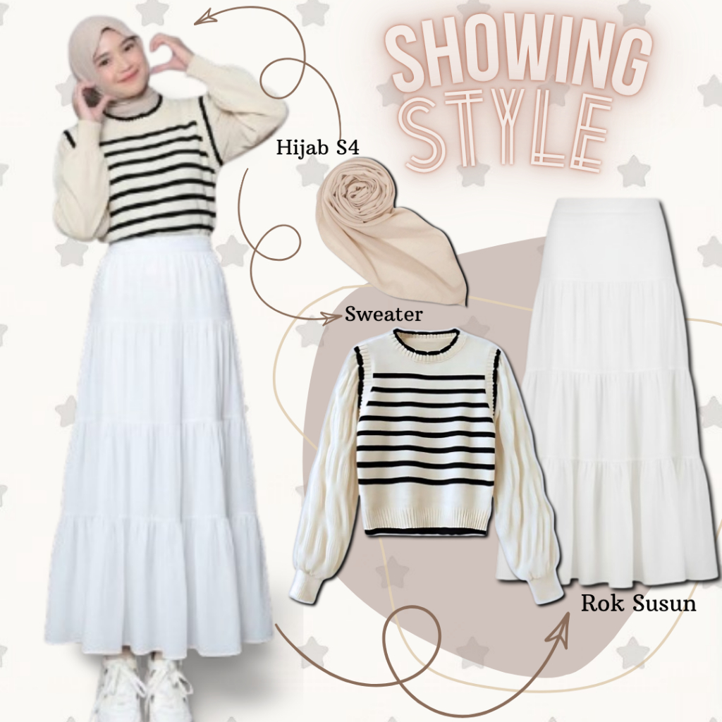 One Set Remaja, Baju Cewek |Setelan Baju Wanita Kekinian | Sweater, Rok Susun ,Hijab Bella Square |
