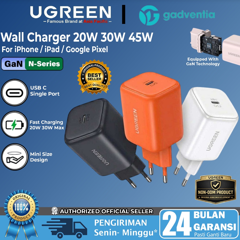 UGREEN Kepala Charger iPhone 17 16 15 Pro Max Series PD AVS Fast Charging 20W 30W 45W