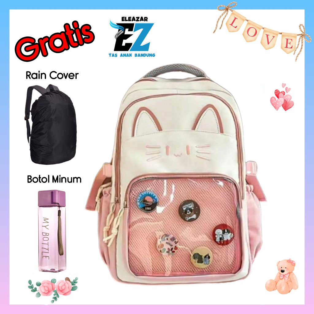EleazarBandung1 Tas Ransel Anak Perempuan Terbaru Tas Sekolah Anak Sd Smp Sma Model Kucing Smile Gra