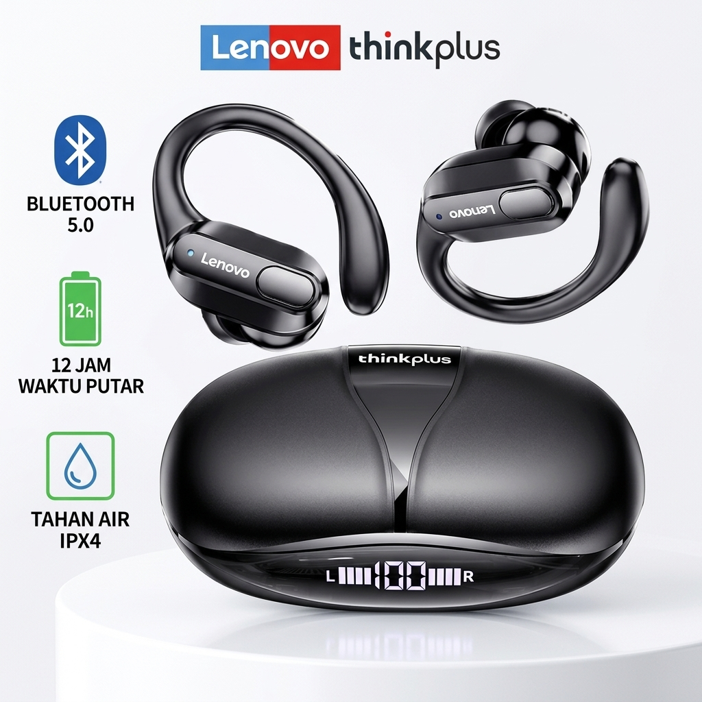 Lenovo ThinkPlus XT80 Earphone Bluetooth Olahraga, Desain Ergonomis Tidak Mudah Terlepas, Garansi 1 