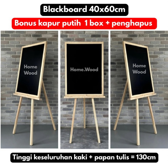 Papan Tulis Kapur 40x60cm + Kaki (Bonus Kapur 1 box & penghapus) Papan tulis kapur | Papan tulis caf
