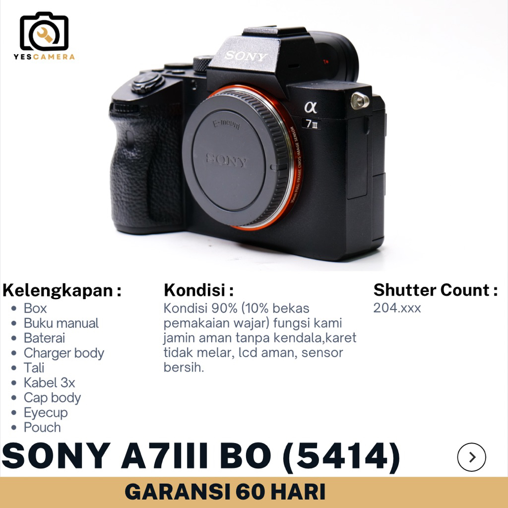 Sony A7III BO (Bekas) - 24.2MP, Touchsreen, 4K UHD - Fullset Box(5414)