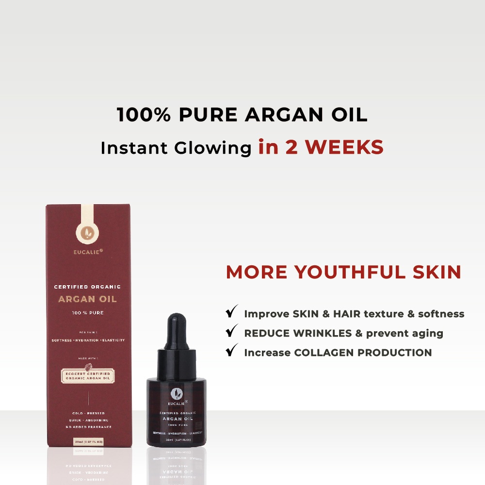 Eucalie Pure Argan Oil (20ML) Argan Oil Serum Wajah, Argan Oil untuk Kesehatan Rambut, Argan Oil Org