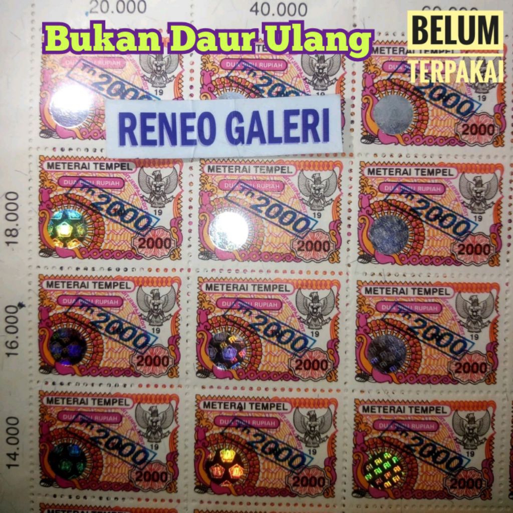 1pcs Meterai Tempel 2000 Rupiah Asli Cetak Tindih Tahun 2.000 Materai matrai metrai lama kuno koleks