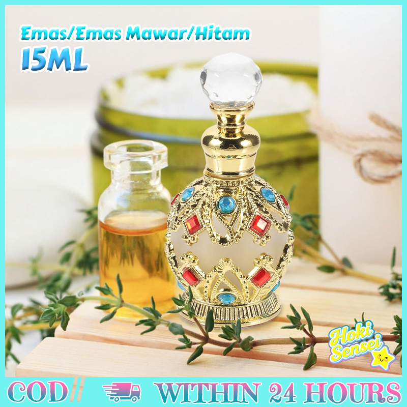 Botol Parfum Kosong Arab 15ml Refillable Botol Kecil Kaca Mewah Dekorasi Hiasan Elegan
