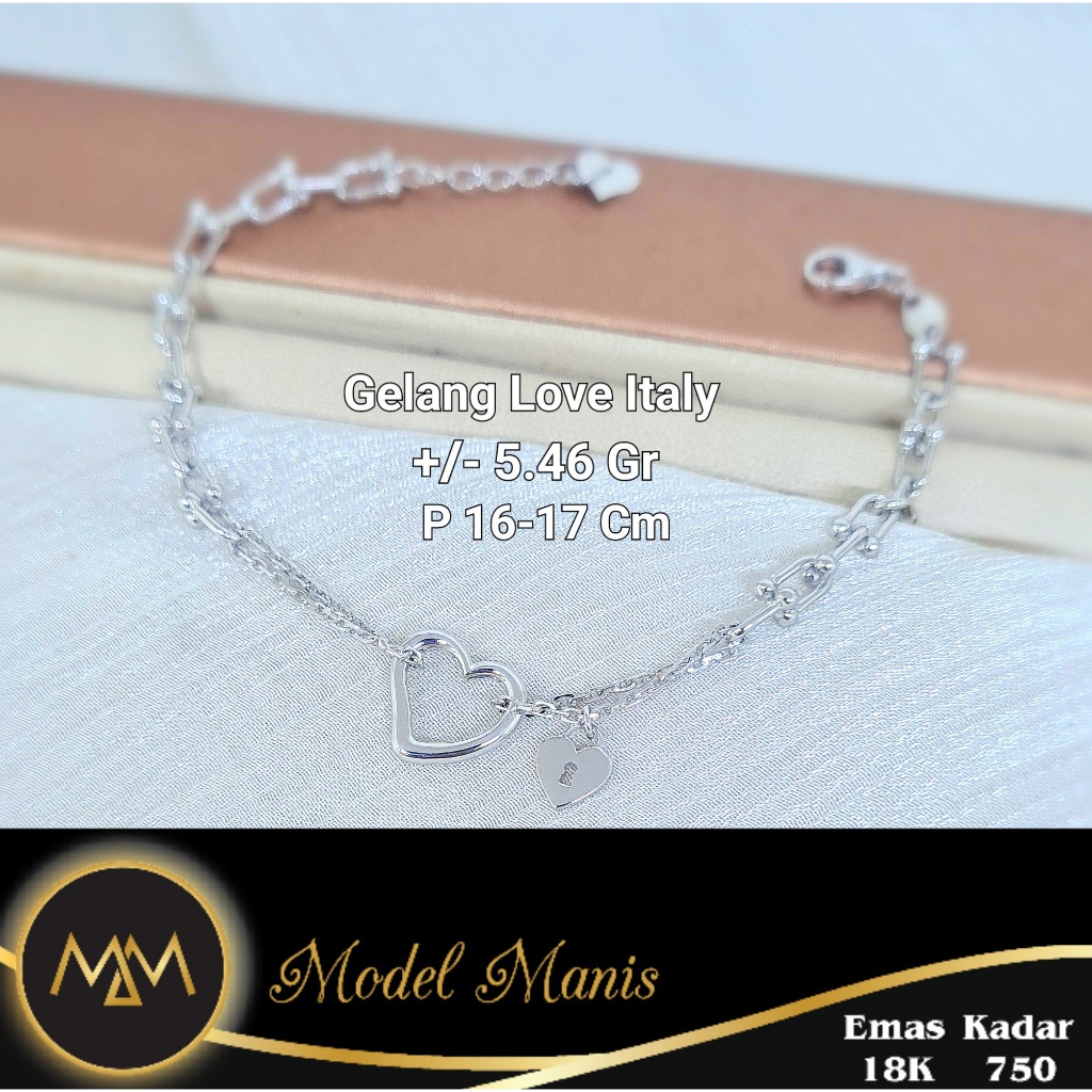 Model Manis Gold - Gelang Rantai Fashion Love Italy IT Putih  - Emas 18k  750