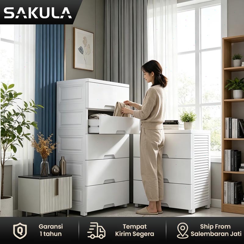 Sakula Lemari Pakaian Plastik Drawer Storage Cabinet Putih Lemari Plastik Susun Lemari Pakaian Anak 