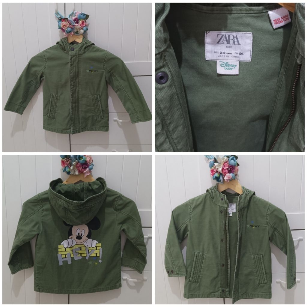 Preloved Jacket Jeans Zara Disney Baby 3-4years Mickey Mouse Army baju anak bayi unisex cewek cowok 