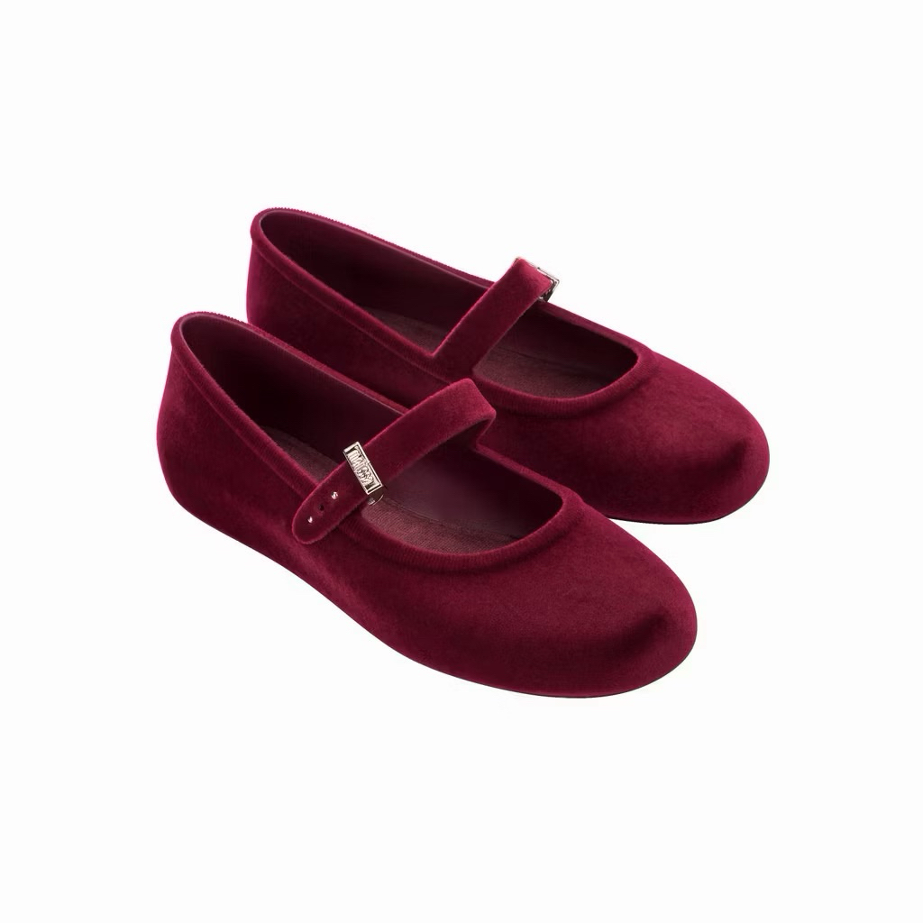 PRELOVED Sepatu Flat Wanita Melissa Soft Ballerina Velvet Ad Red
