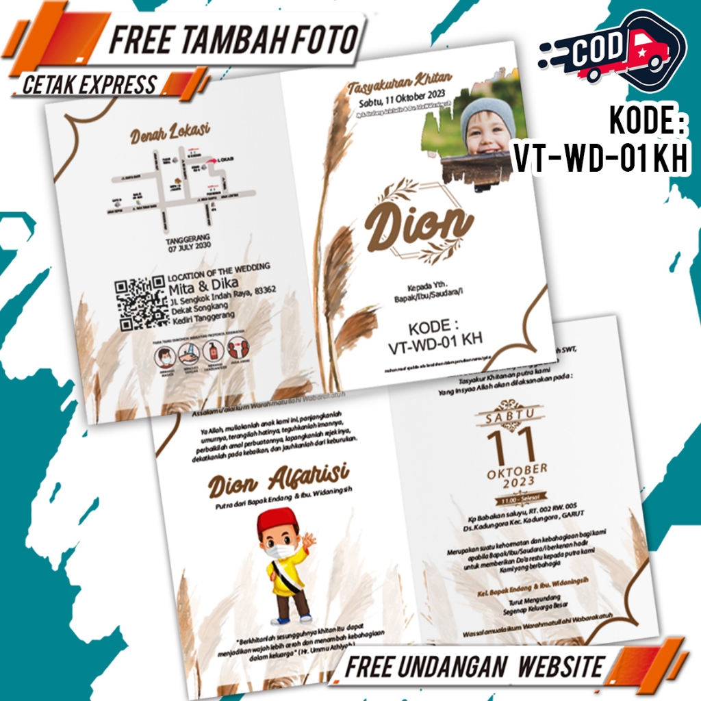 Undangan Khitanan Murah Express | Custom Foto Aesthetic | Desain Elegan Rustic Jawa Batak | Pernikah