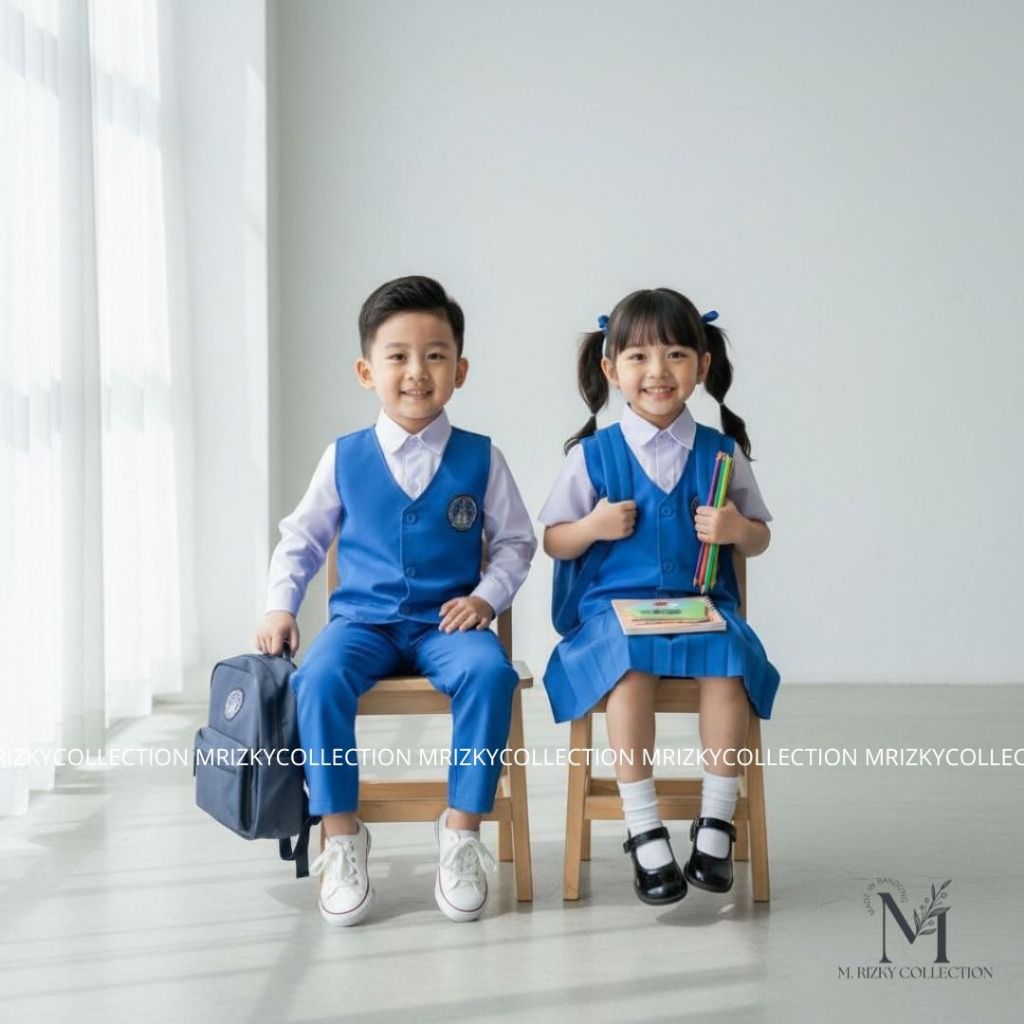 SERAGAM TK NASIONAL BIRU PUTIH Seragam dan Rompi TK/Paud Nasional Laki-Laki Perempuan Panjang/Pendek