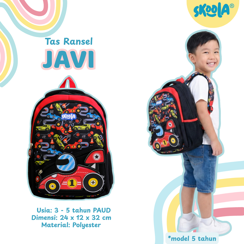 Skoola Tas Sekolah Anak TK Laki Laki Karakter Mobil Javi